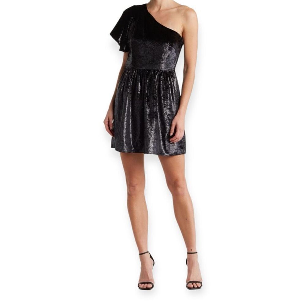 7 For All Mankind One-Shoulder Black Velvet Mini Dress